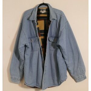 American Blue Mens Denim Shirt Jacket XXL Light Wash Plaid Blanket Lined Shacket